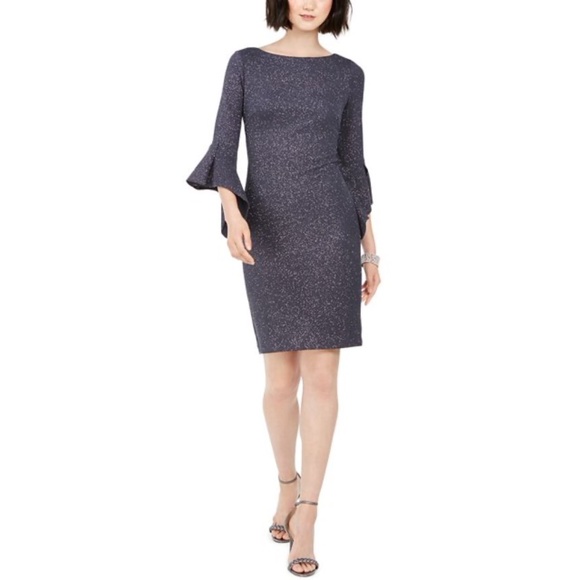 Vince Camuto Sparkly Gray Flare Sleeve Sheath Dress - Size 8 - Picture 5 of 6